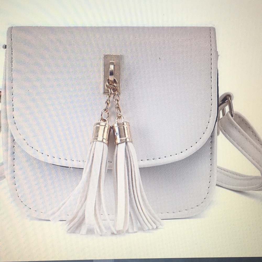 Mini cream color cross body bag with Tassel